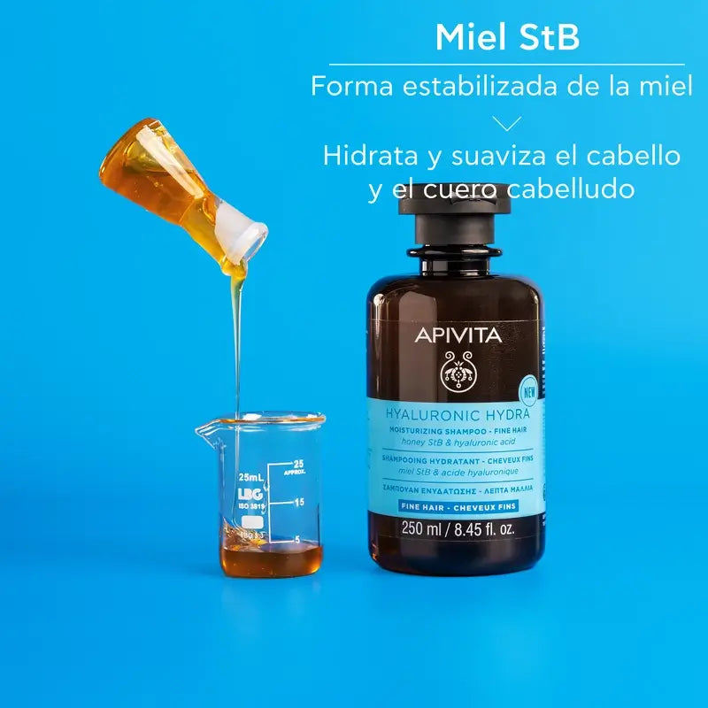 Apivita Hyaluronic Hydra -kosteuttava shampoo ohuille hiuksille, 250 ml