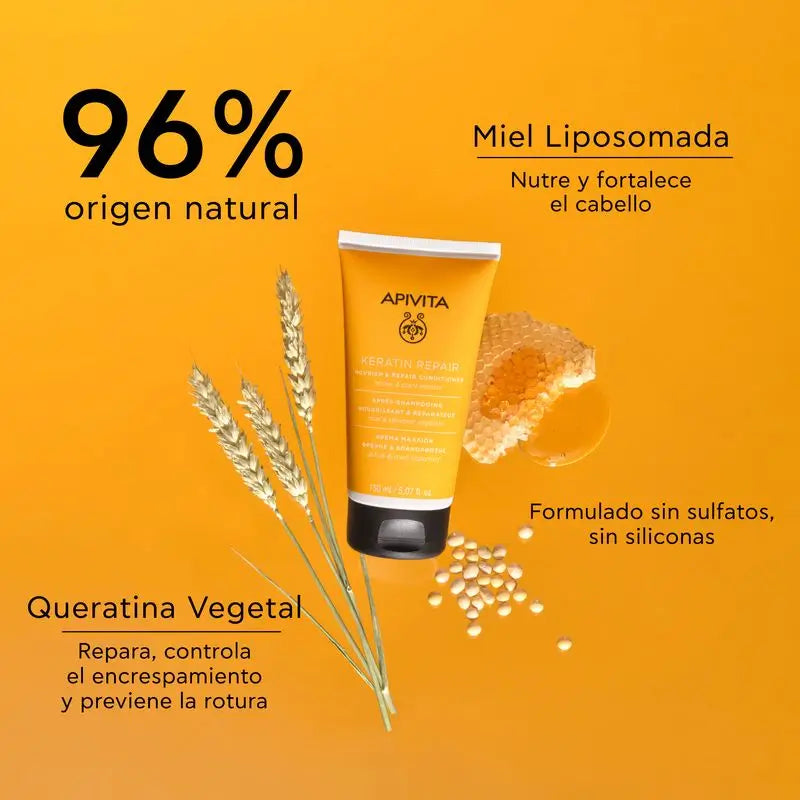 Apivita Keratin Repair -hoitoaine ravitsee syvältä ja uudistaa hiuksia, 150 ml