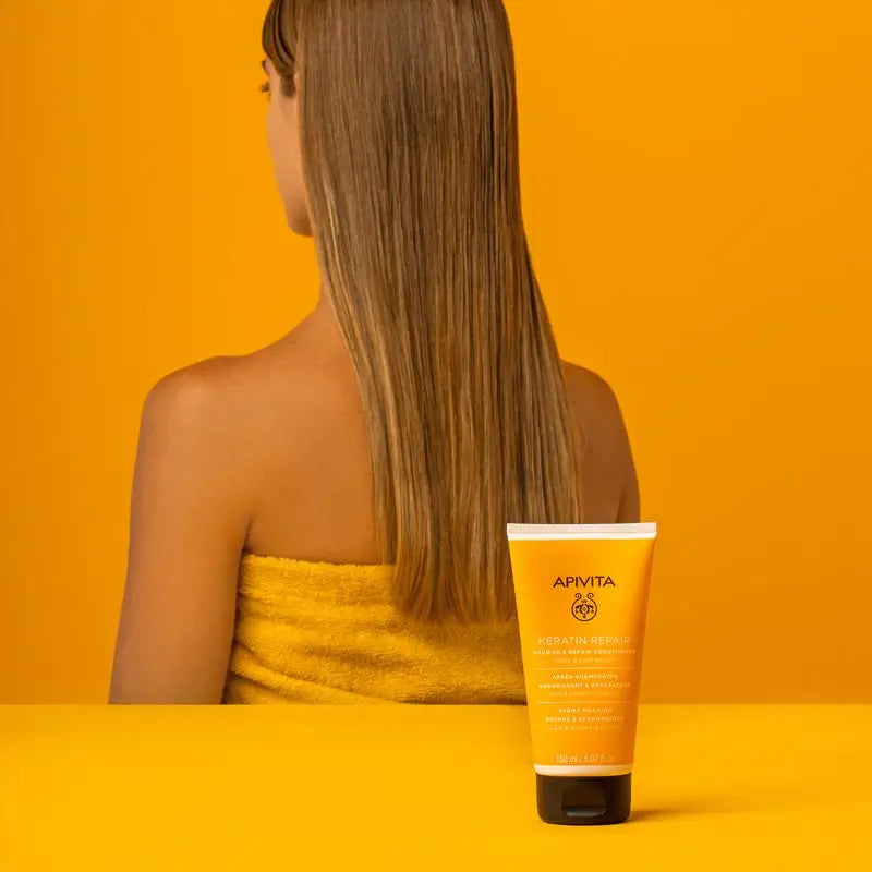 Apivita Keratin Repair -hoitoaine ravitsee syvältä ja uudistaa hiuksia, 150 ml