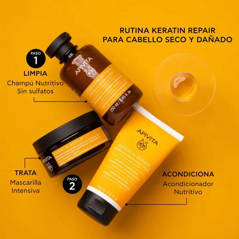 Apivita Keratin Repair -hoitoaine ravitsee syvältä ja uudistaa hiuksia, 150 ml