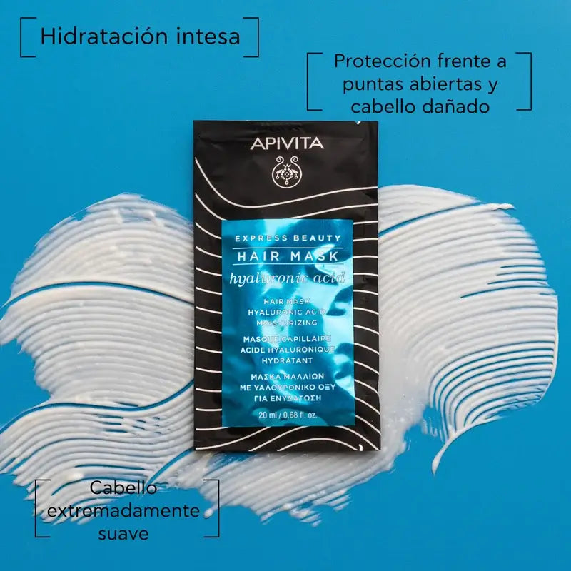 APIVITA Kosteuttava hiusnaamio kaikille hiustyypeille, hyaluronihappoa ja aloea sisältävä, 20 ml