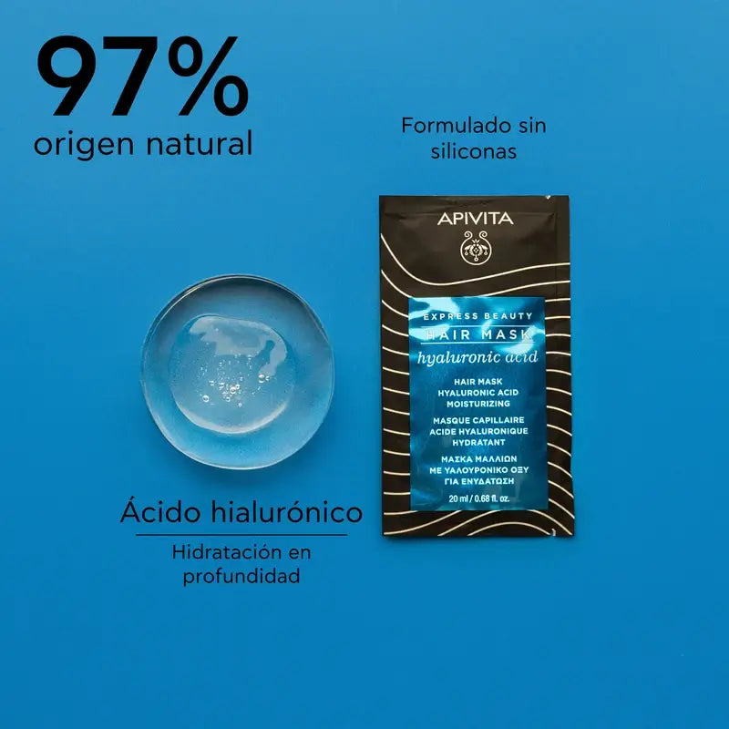 APIVITA Kosteuttava hiusnaamio kaikille hiustyypeille, hyaluronihappoa ja aloea sisältävä, 20 ml