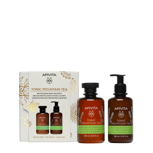 Apivita-tarjous: Tonic Mountain Tea -suihkugeeli, 250 ml + vartalovoide, 200 ml 
