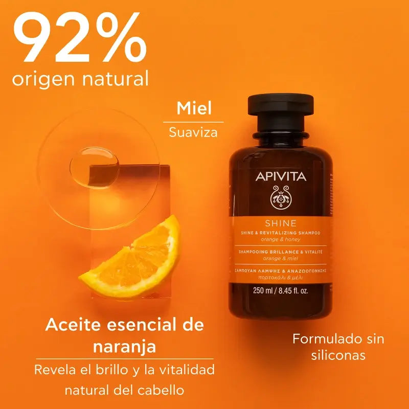 APIVITA Kiiltoa ja elinvoimaa antava shampoo, appelsiini ja hunaja, 250 ml