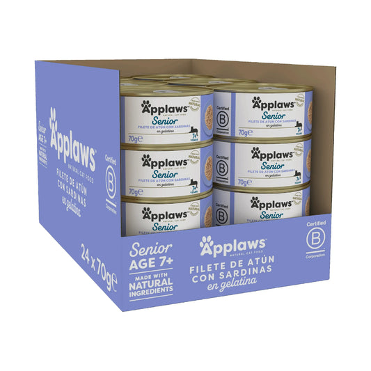 Applaws Cat Senior -tonnikala- ja sardiinipurkki, 24 x 70 g