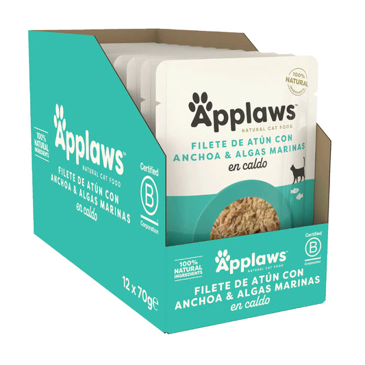 Applaws Cat -tonnikalaa ja kokonaisia anjoviksia sisältävä pussi, 12 x 70 g