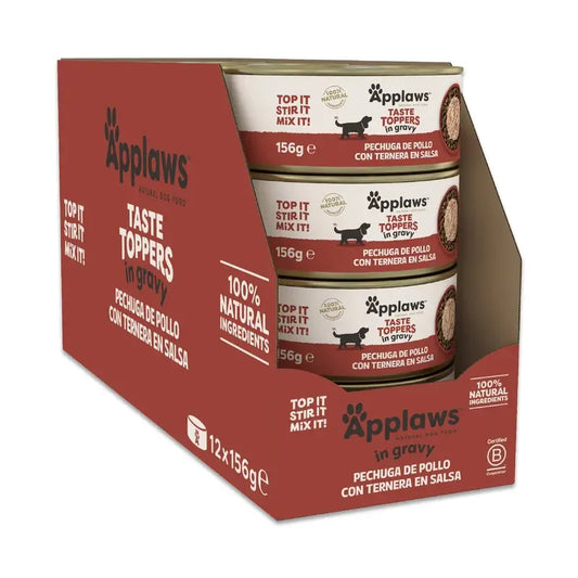Applaws Dog -tölkkilisä: kanaa ja naudanlihaa kastikkeessa, 12 x 156 g