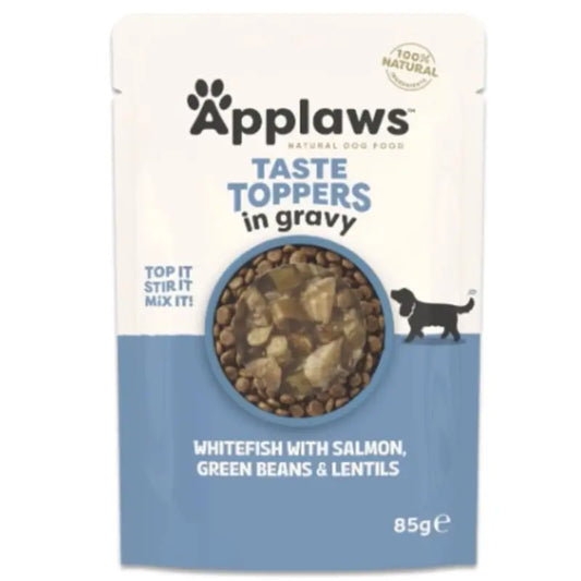 Applaws Dog Topper -pussi: lohi ja pavut, 12 x 85 g