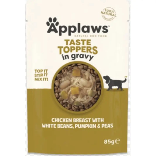 Applaws Dog -lisäannospussi: kanaa, herneitä ja papuja, 12 x 85 g