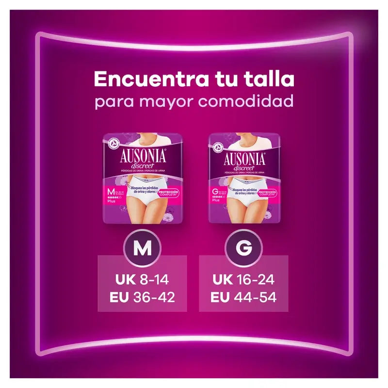 Ausonia Discreet Boutique -inkontinenssialushousut, beige, Plus-malli, koko M, 9 kpl