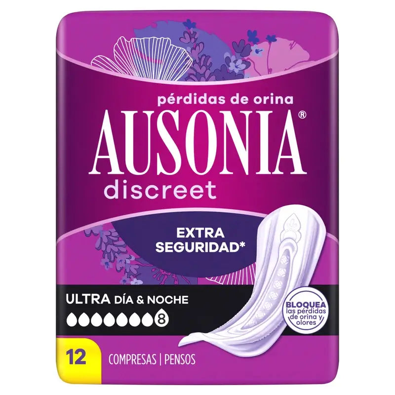 Ausonia Discreet -vuotosuojat, Ultra, päivä- ja yökäyttöön, 12 kpl