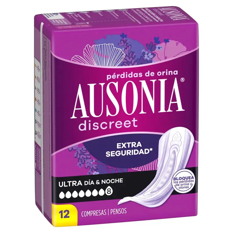 Ausonia Discreet -vuotosuojat, Ultra, päivä- ja yökäyttöön, 12 kpl