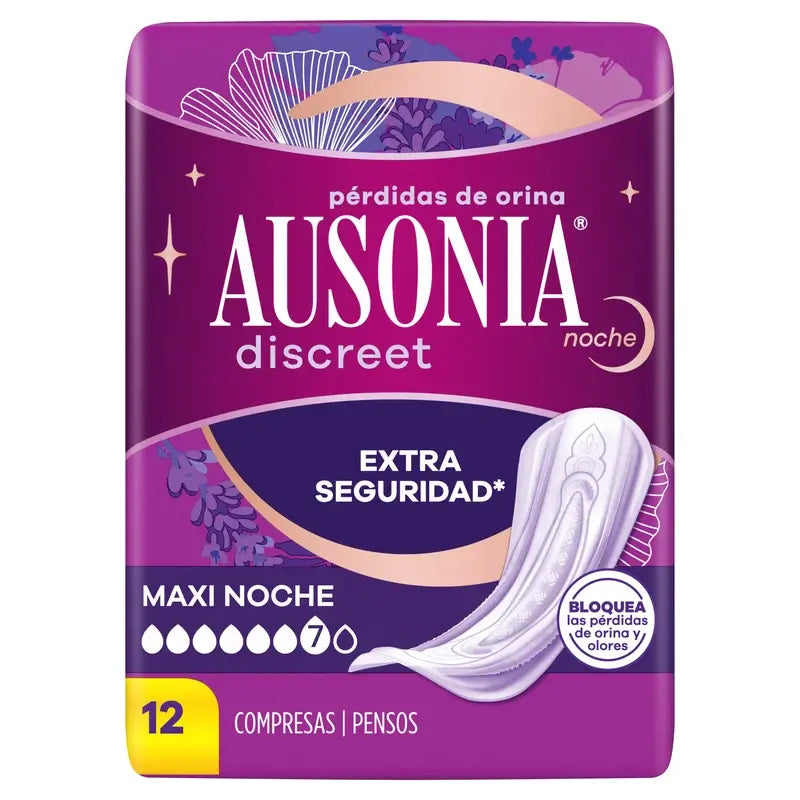 Ausonia Discreet -yövaipat virtsankarkailuun, Maxi, 12 kpl