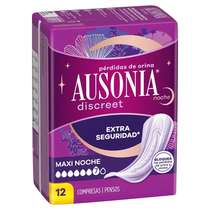 Ausonia Discreet -yövaipat virtsankarkailuun, Maxi, 12 kpl