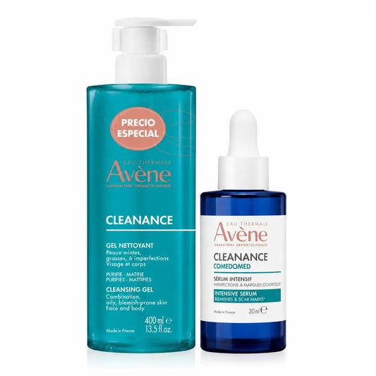 Avene Cleanance -puhdistusgeeli + Comedomed -intensiiviseerumi, 2 kpl:n pakkaus