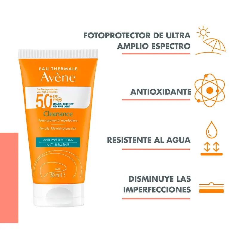 Avène Cleanance Solar SPF 50+, rasvaiselle iholle, 50 ml