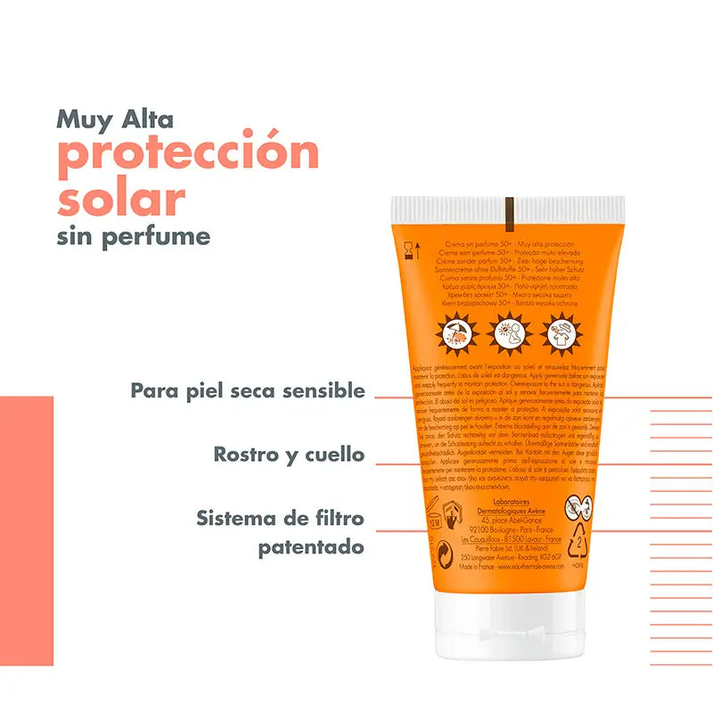Avène aurinkovoide SPF 50+, hajusteeton, 50 ml