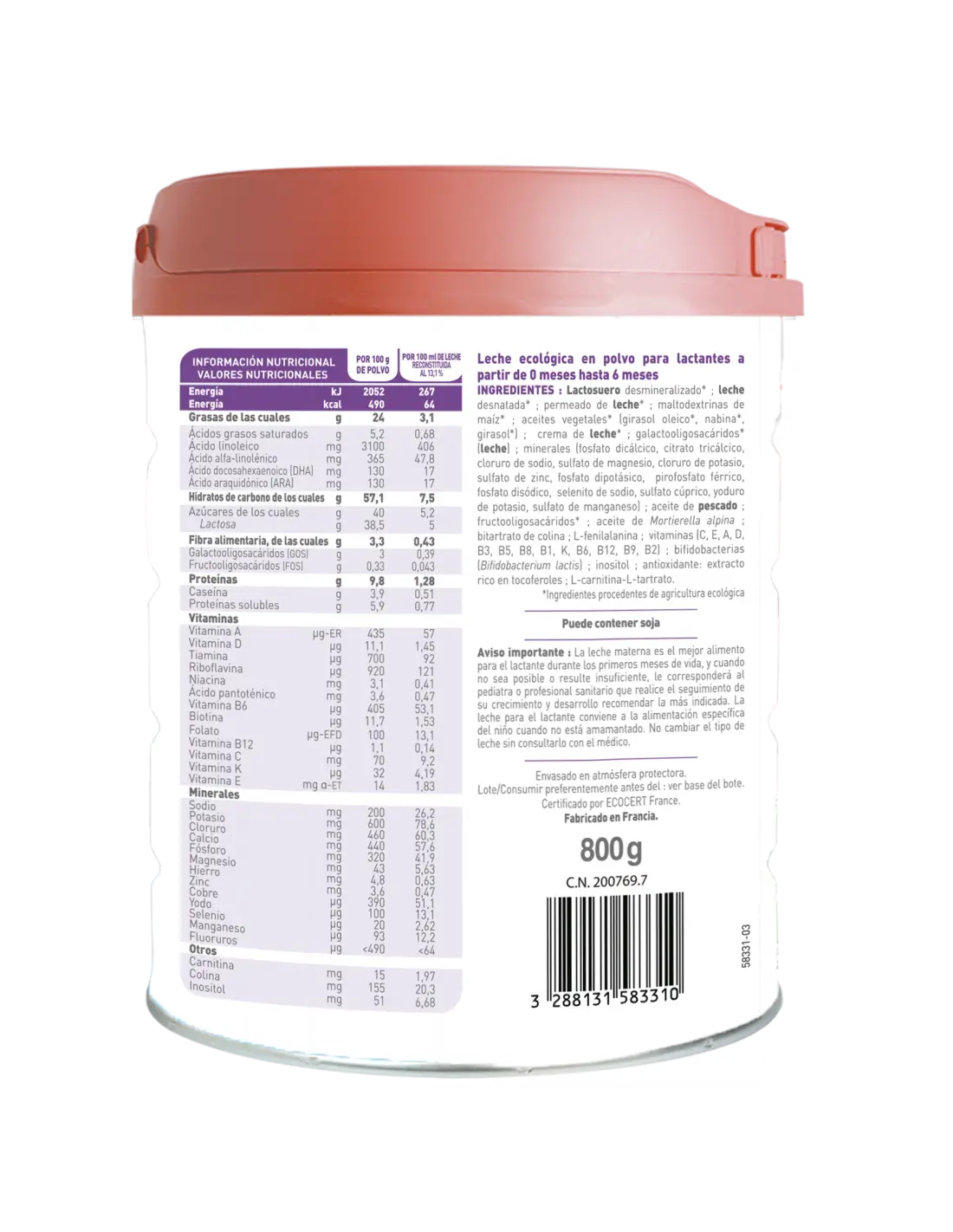 Babybio Optima 1 Lehmänmaito 0–6 kuukautta, 800 g