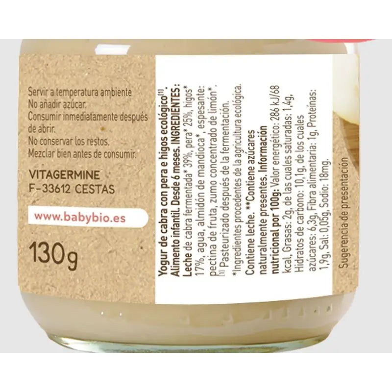 Babybio-vuohenjogurtti, jossa on persikkaa ja viikunaa, 130 g
