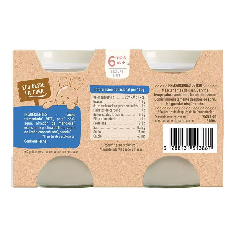 Babybio-jogurtti, päärynä ja lehmänmaito, 2 x 130 g
