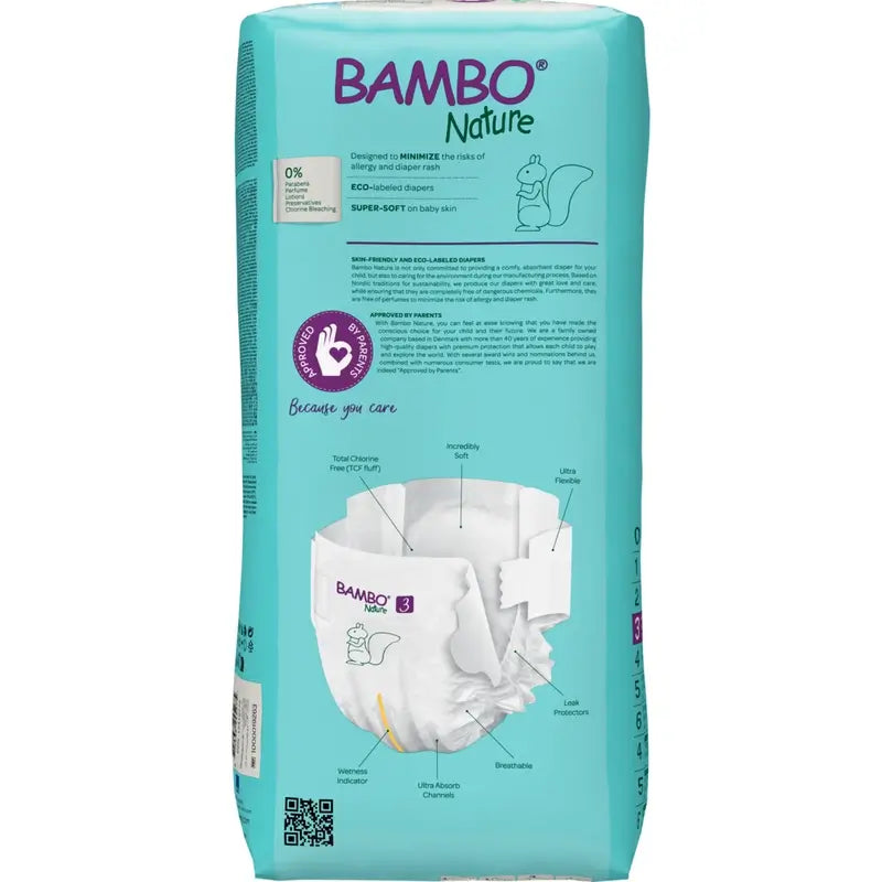 Bambo Nature -vaipat, koko 3 (4–8 kg), 52 kpl