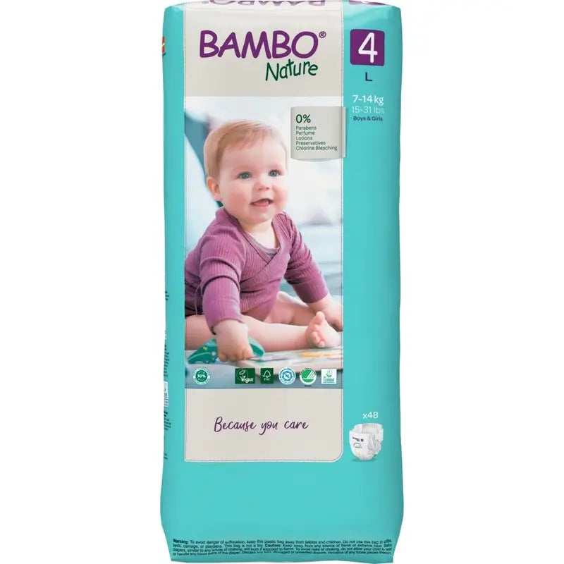 Bambo Nature -vaipat, koko 4 (7–14 kg), 48 kpl