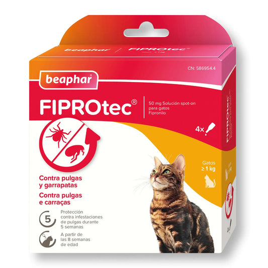 Beaphar Fiprotec Spot On -kissalle, 4 pipettia à 0,5 ml