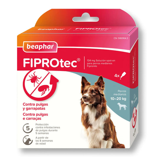 Beaphar Fiprotec Spot On -koirille, keskikokoinen (10–20 kg), 4 pipettia à 1,34 ml