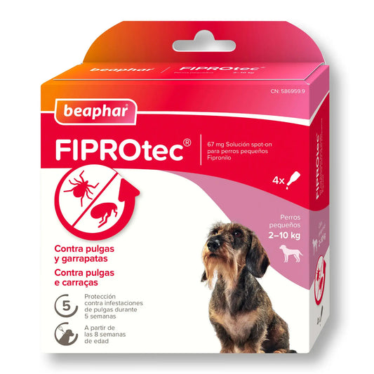 Beaphar Fiprotec Spot On, pienet koirat 2–10 kg, 4 pipettia à 0,67 ml
