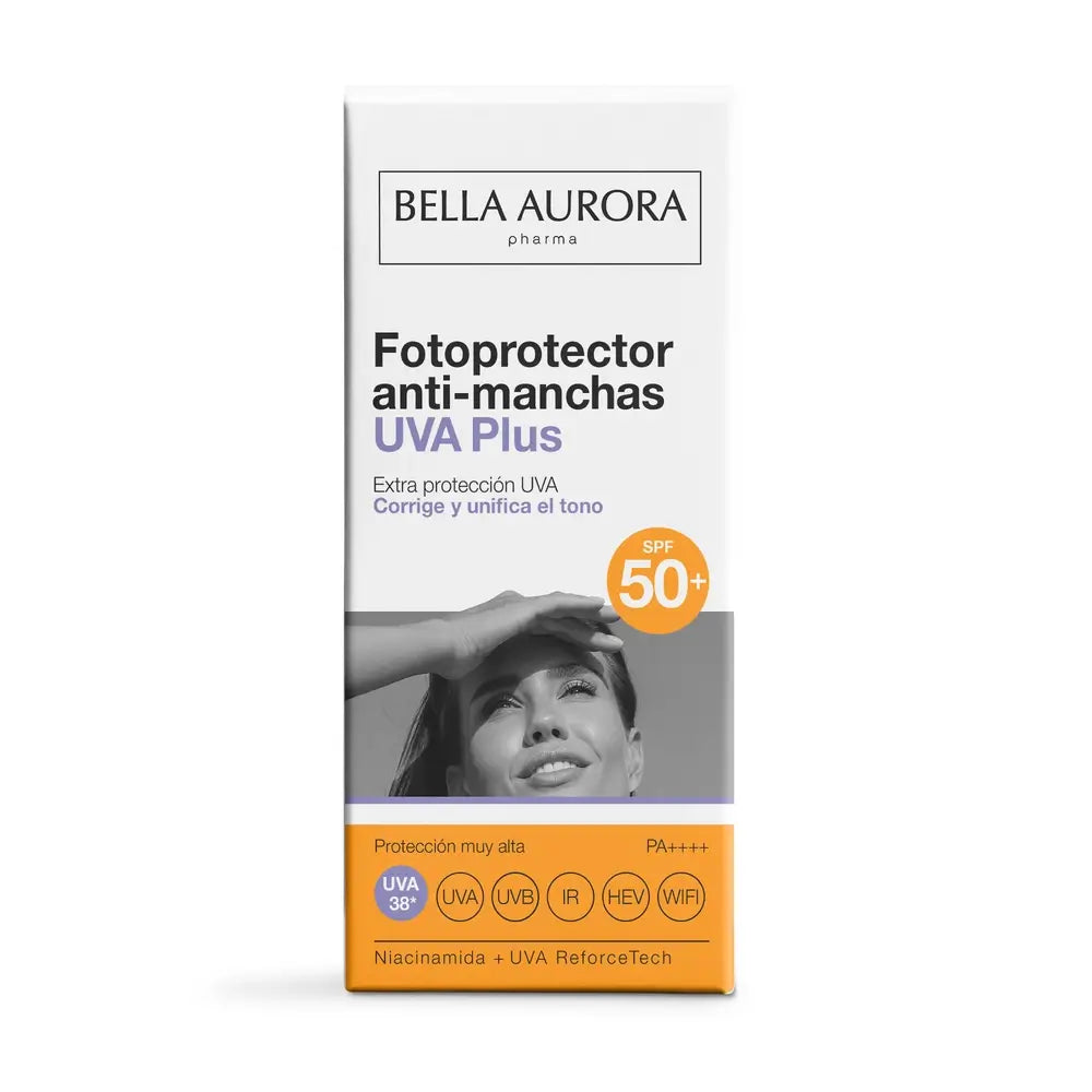 Bella Aurora  Auringonsuojavoide, joka ehkäisee pigmenttimuutoksia  Uva Plus Protect, 50 ml.