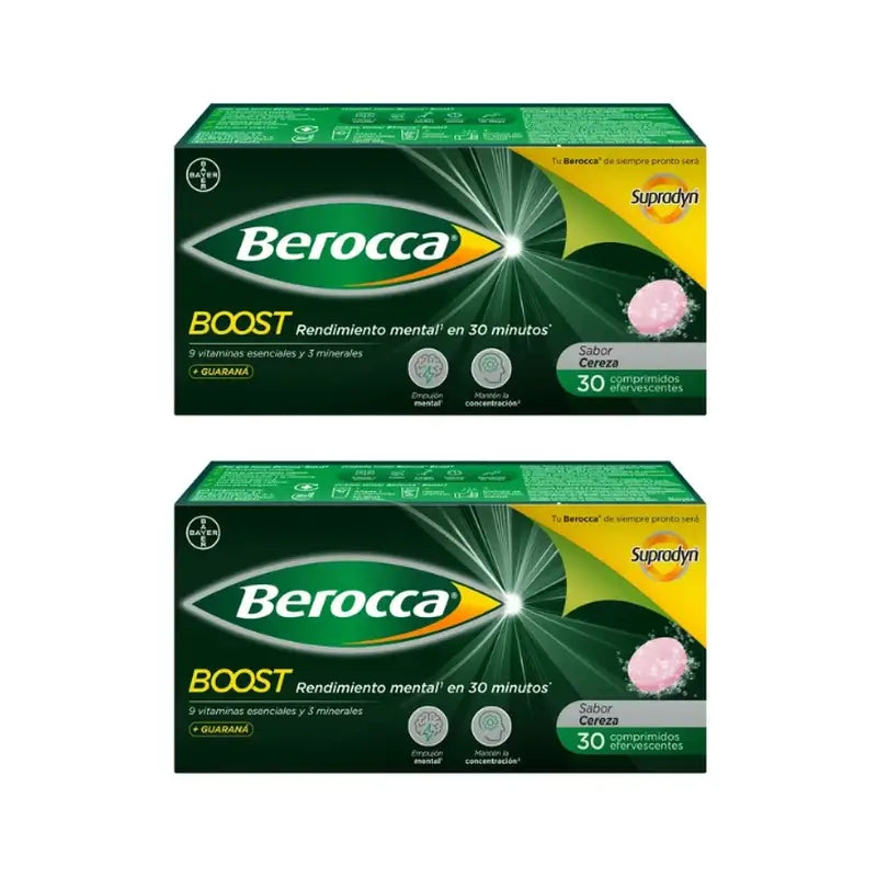 Berocca Boost Magnesium, Vitamins and Minerals with Guarana, 2x30 Effervescent Tablets