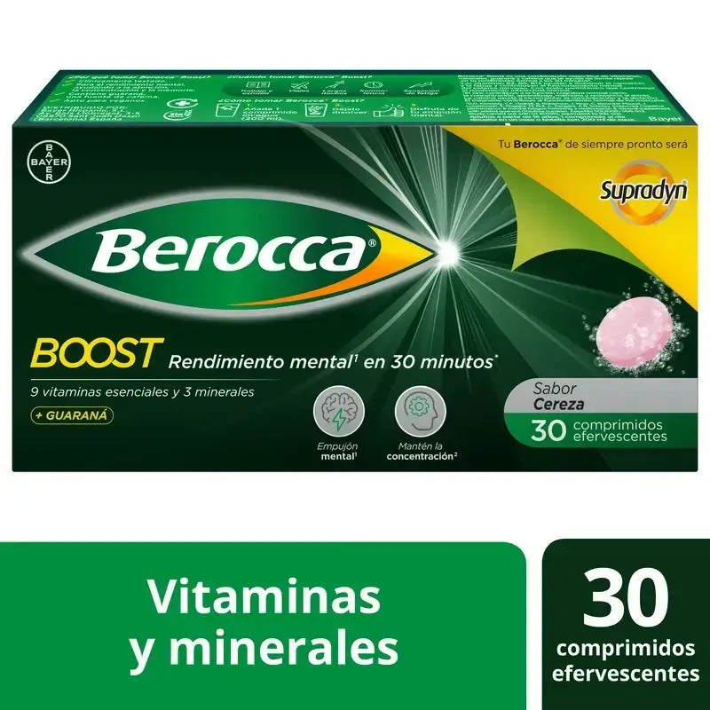 Berocca Boost Magnesium, vitamiinit ja kivennäisaineet guaranalla, 2 x 30 poreilevaa tablettia