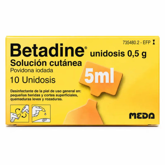 Betadine-paikalliskäyttöön tarkoitettu liuos, 10 yksittäispakkausta