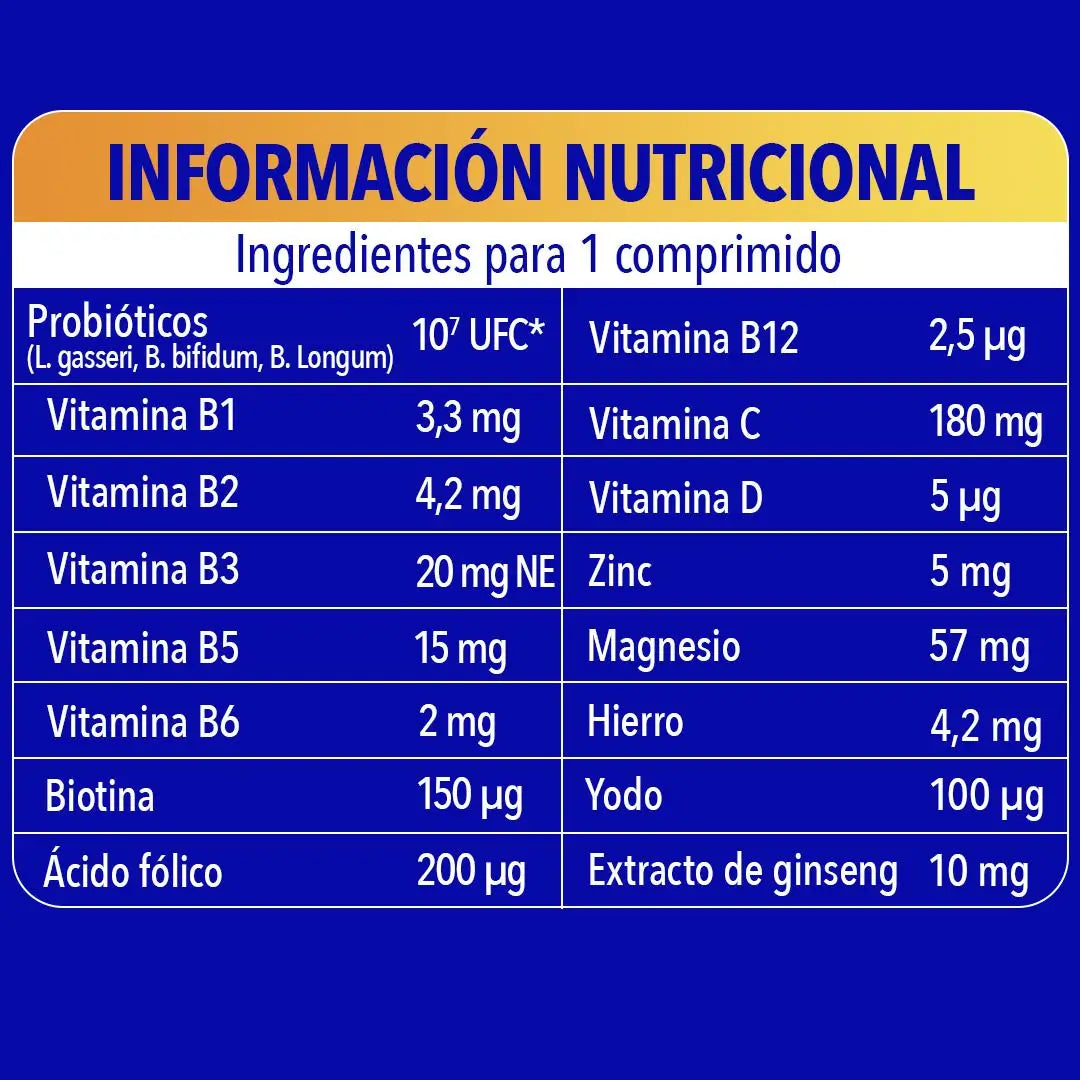 Bion3 Energy -monivitamiinitabletit, joissa on probiootteja, B12- ja C-vitamiinia sekä magnesiumia, 30 tablettia