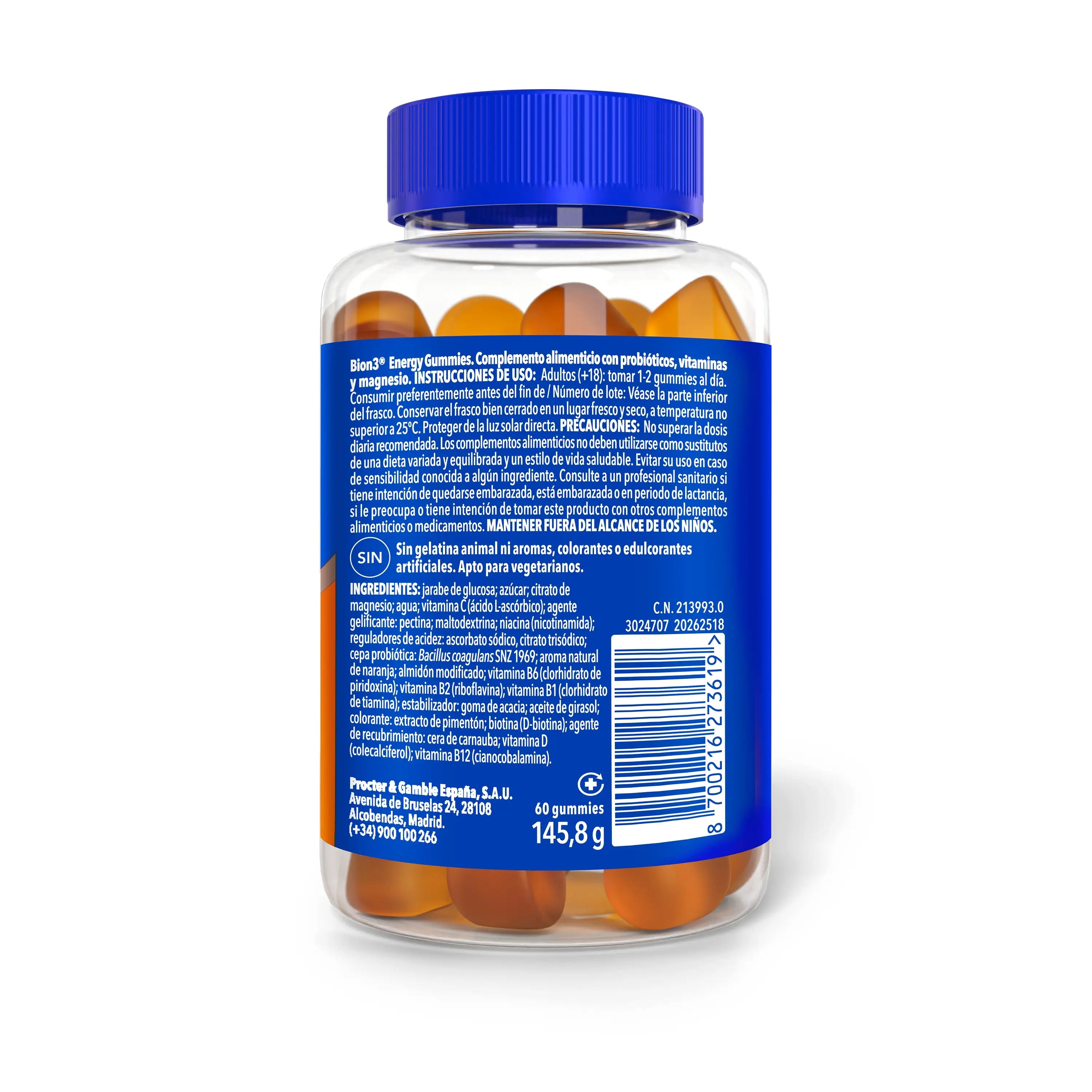 Bion3 Gummies Energy, vitamiinit ja probiootit, B12-vitamiini, C- ja D-vitamiinit sekä magnesium