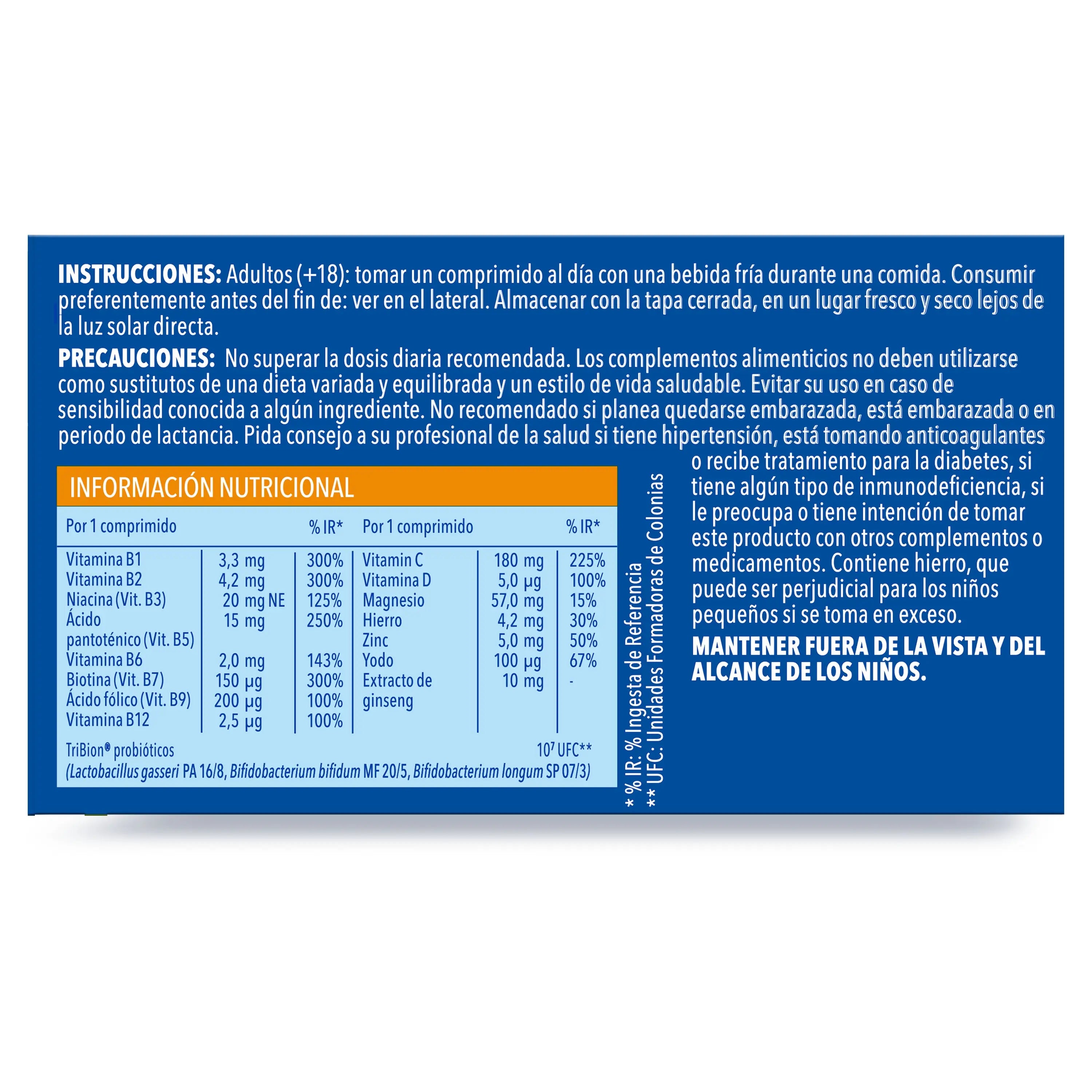 Bion3 Energy -monivitamiinitabletit, joissa on probiootteja, B12- ja C-vitamiinia sekä magnesiumia