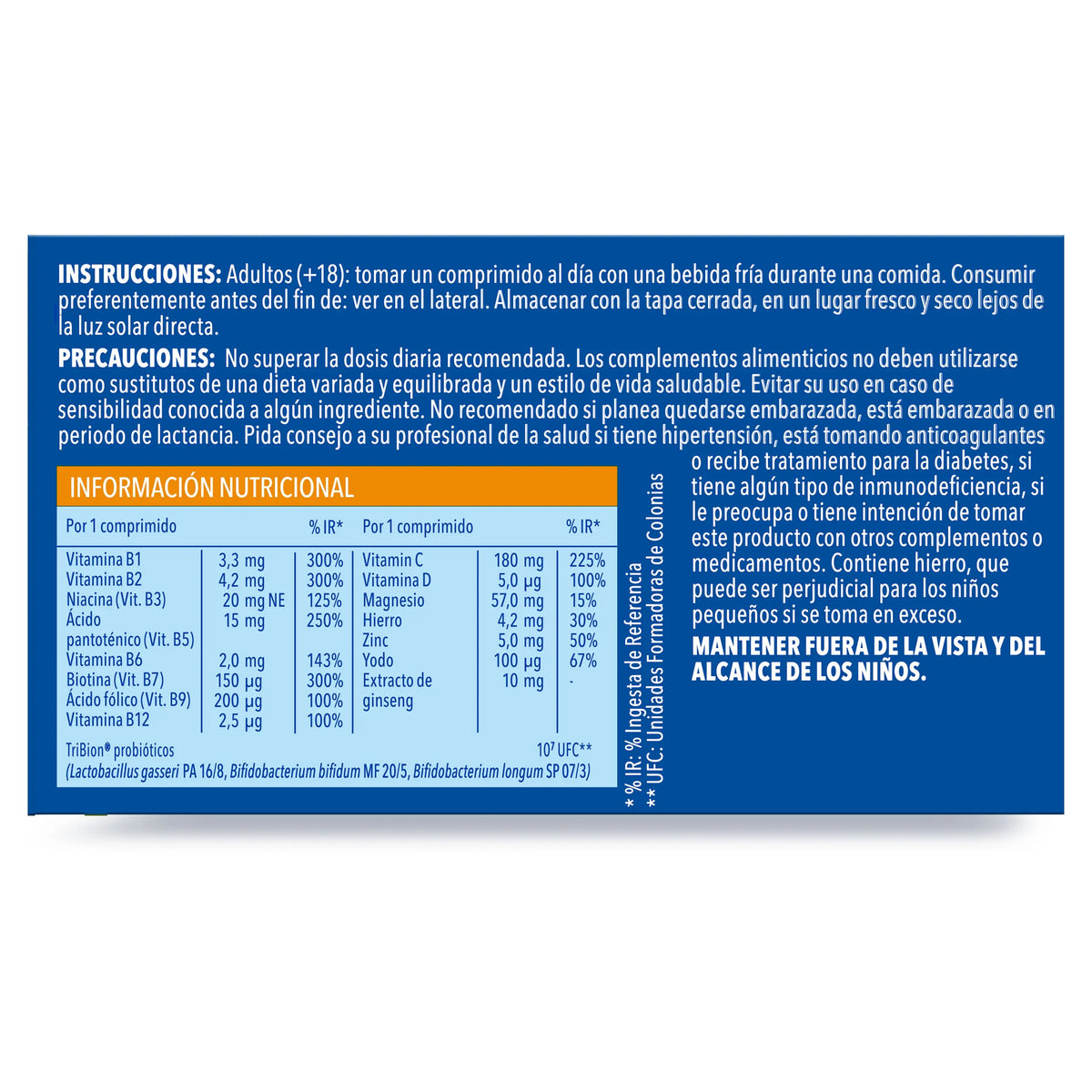 Bion3 Energy -monivitamiinitabletit, joissa on probiootteja, B12- ja C-vitamiinia sekä magnesiumia