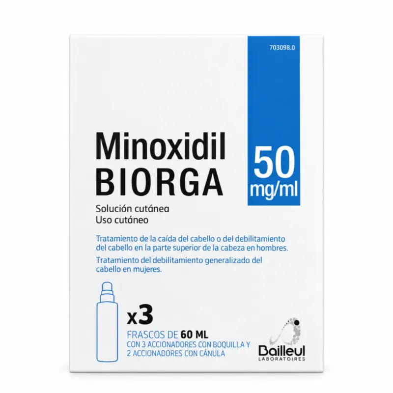 Biorga 50 mg/ml minoksidiili-ihonhoitoliuos, 3 pulloa à 60 ml