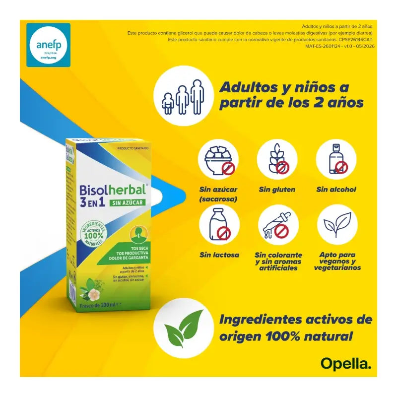 Bisolherbal 3-in-1 sokeriton siirappi, 100 ml:n pullo