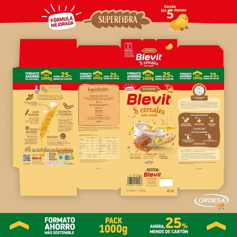 Blevit Vauvanruoka Superfibra 8 viljalajia ja hunajaa, 1000 gr