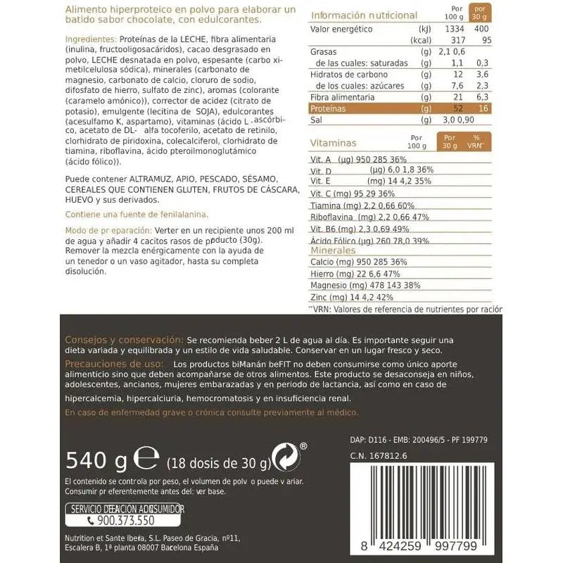 biManán Befit -proteiinipirtelö, suklaa, 540 g