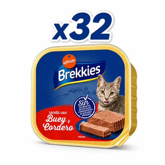 Brekkies-kissa-, naudan- ja lampaanlihapurkkipakkaus, 100 g, 32 kpl:n pakkaus