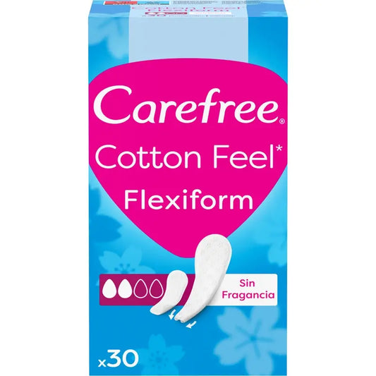 Carefree Cotton Flexiform Fragrance-Free Nonscented Absorbency Panty Liner, 30 Units