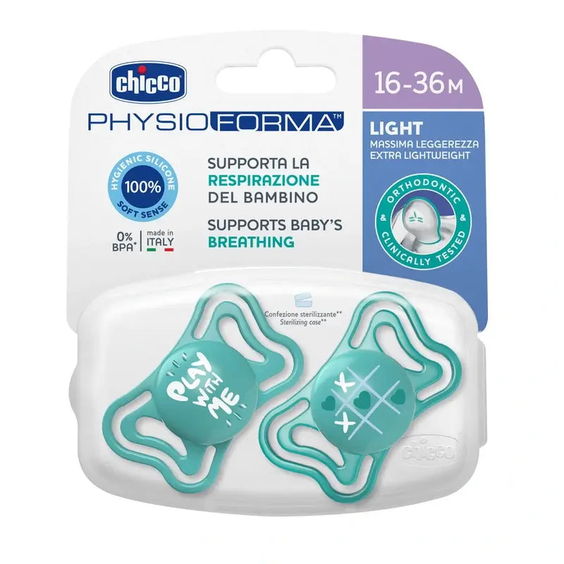 Chicco Physio Light -tutti, silikoni, sininen, 16–36 kuukautta, 2 kpl 