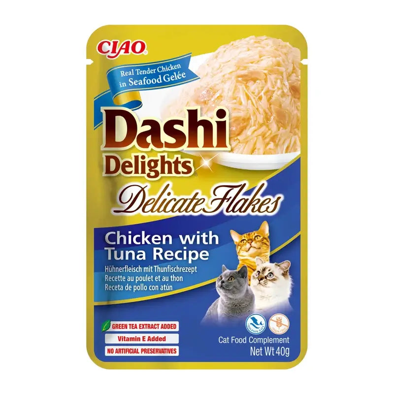 Churu Dashi Delights Wet Cat Food – Chicken and Tuna Flakes, 12 x 40 g