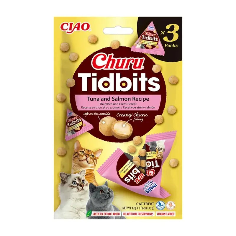 Churu Tidbites Cat Snacks – Tuna and Salmon Flavour, 6 x 36 g