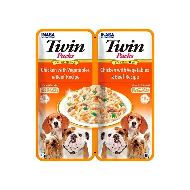 Churu Twin Packs Wet Dog Food: Chicken with Vegetables and Beef, 12 x 80 g