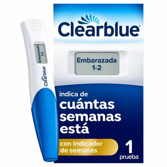Clearblue Digital -raskauskoe, jossa näkyy raskausviikkojen lukema, 1 digitaalinen testi