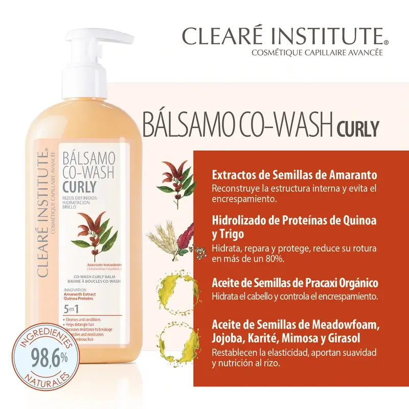 Clearé Institute Co-Wash -hoitoaine, Curly-menetelmä, kihara hiukset, 330 ml 