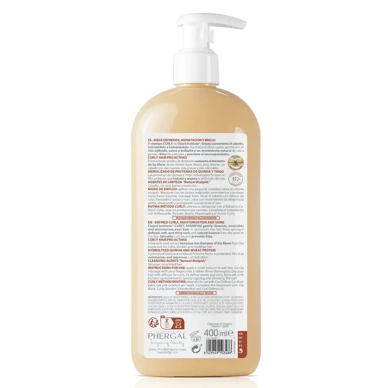Clearé Institute -shampoo, Curly-menetelmä, kihara hiukset, 400 ml 